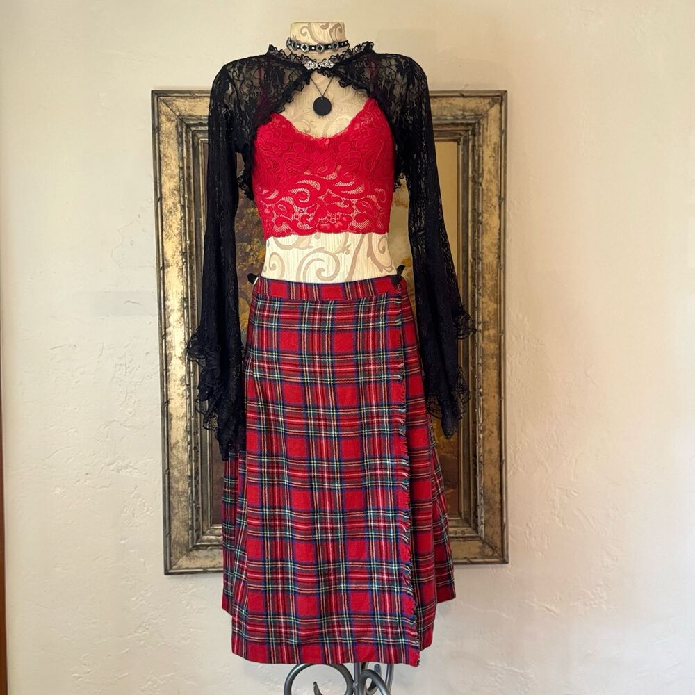 Vintage Compositions 100% Virgin Wool Plaid Pleated Kilt Midi Skirt